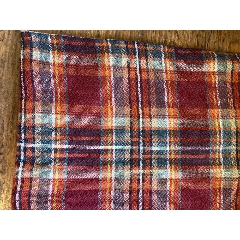 Altar'd State Super Soft Maroon Orange Teal Plaid Fringed Wrap Throw Scarf 52x52 - Picture 2 of 7